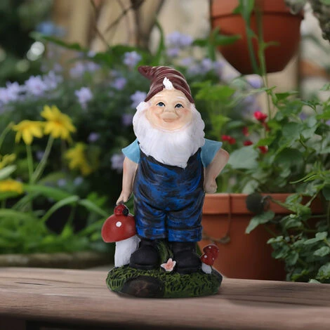 Relaxdays Gartenzwerg Mit Fliegenpilzen, Wetterfest, Frostsicher, HxBTx: 21,5 X 12 X 9,5 Cm, Wichtel, Kunststein, Bunt – Bild 2