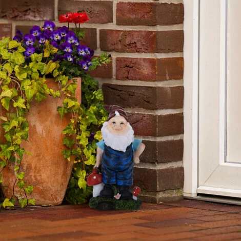 Relaxdays Gartenzwerg Mit Fliegenpilzen, Wetterfest, Frostsicher, HxBTx: 21,5 X 12 X 9,5 Cm, Wichtel, Kunststein, Bunt – Bild 3