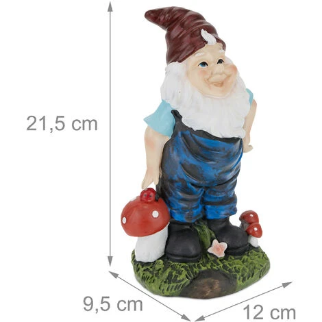Relaxdays Gartenzwerg Mit Fliegenpilzen, Wetterfest, Frostsicher, HxBTx: 21,5 X 12 X 9,5 Cm, Wichtel, Kunststein, Bunt – Bild 4