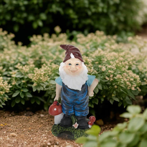 Relaxdays Gartenzwerg Mit Fliegenpilzen, Wetterfest, Frostsicher, HxBTx: 21,5 X 12 X 9,5 Cm, Wichtel, Kunststein, Bunt – Bild 5