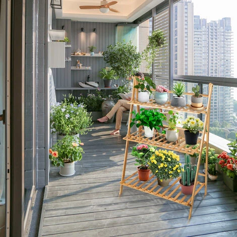 Pflanzenständer Blumenständer Pflanzenregal Pflanzentreppe Für Balkon Drinnen, Wohnzimmer 70x40x96cm – Bild 2