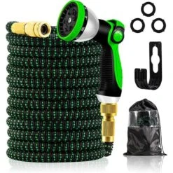 Erweiterbarer Gartenschlauch - Anpassbar 1/2 Und 3/4 - 9 Sprühmodi - Eine Wandhalterung - 50 Ft