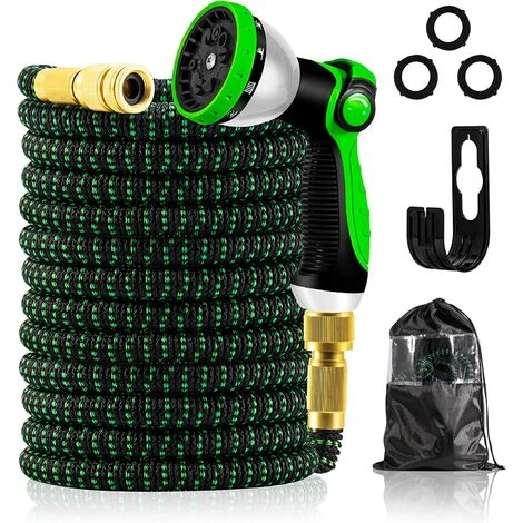 Erweiterbarer Gartenschlauch - Anpassbar 1/2 Und 3/4 - 9 Sprühmodi - Eine Wandhalterung - 50 Ft