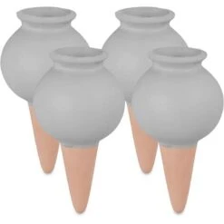 Relaxdays Tonkegel Bewässerung, 4er Set, Je 100 Ml Volumen, Gießkugel Für Zimmerpflanzen & Balkonkästen, Grau/terrakotta