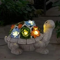 Solarbetriebene Schildkröten-Gartenstatue Im Freien, Mit Sukkulenten Und 7 LED-Leuchten – Geschenk Für Frauen, Heimdekoration, Niedliche Rasendekorationen Für Terrasse, Balkon, Innenhof