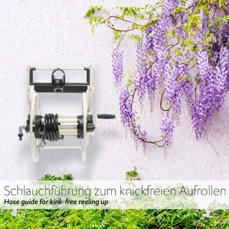 XPOtool Schlauchtrommel Aus Metall Zur Wandmontage Mit Handkurbel Für 60m Wasserschlauch Im Garten – Bild 2