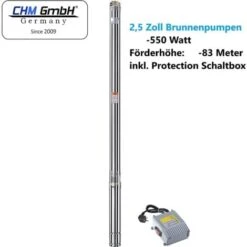 CHM GmbH® Tiefbrunnenpumpe 3 Zoll 750 Watt 6000 L/h 6,2 Bar Druck 25m Kabel