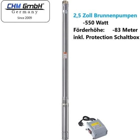 CHM GmbH® Tiefbrunnenpumpe 3 Zoll 750 Watt 6000 L/h 6,2 Bar Druck 25m Kabel