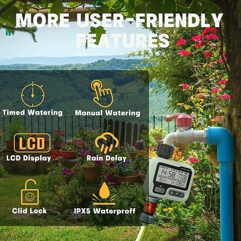 Bewässerungstimer Bewässerungstimer IPX5 Wasserdichter Manueller Automatischer Sprinkler Mit Großem LCD-Display Einfache Installation – Bild 4